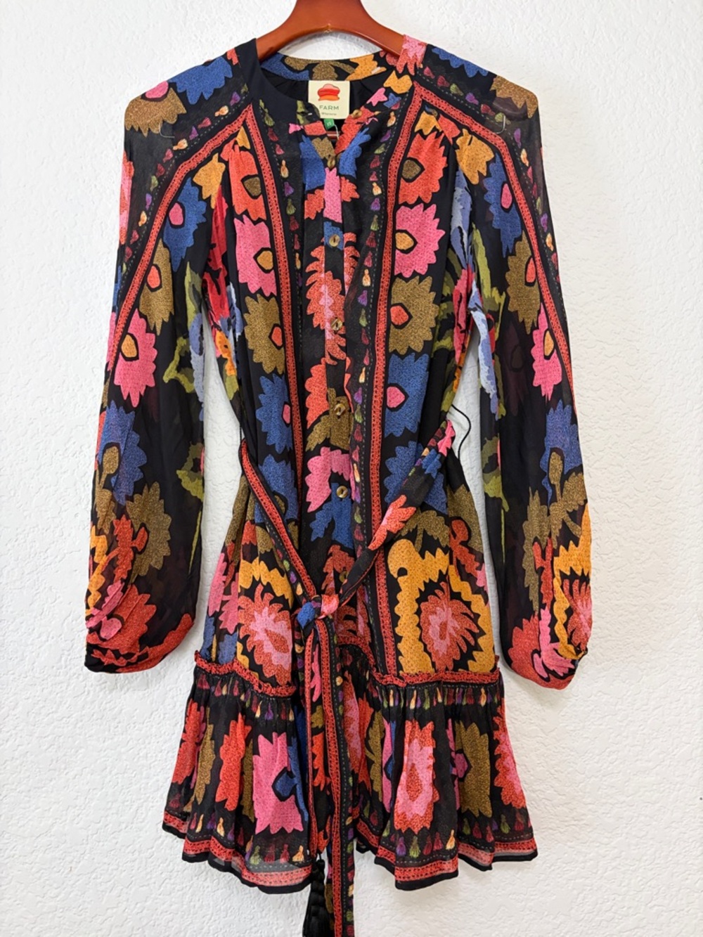 Farm Rio Flowers Floral Long Sleeve Mini Dress - Picture 6 of 16